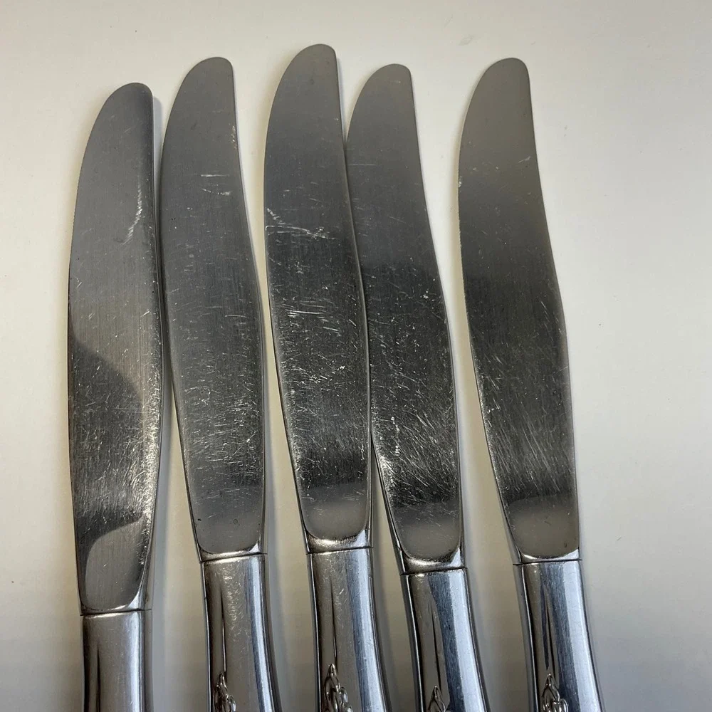 Oneida Wm A Rogers La Rose Stainless Flatware Set 5 Knives 1 Fork Vintage Floral